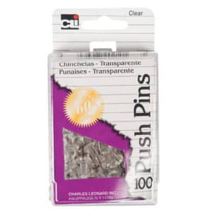Push Pins, Clear, 100-Pack
