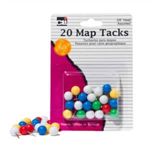 Map Tacks, 3-8" Head, Assorted Colors, Pack of 20