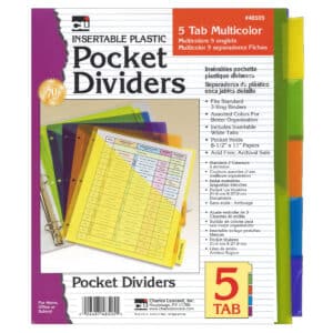 5-Tab Pocket Dividers, Assorted Colors, 5 Per Pack