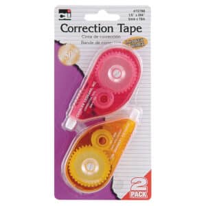 Correction Tape, Assorted Color Cases, 1-5" x 394", Pack of 2