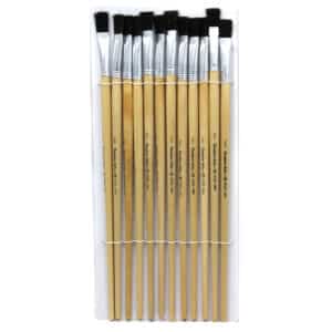 Flat Tip Easel Paint Brushes with Long Handle, 1-2", Natural Handles & Black Bristles, Pack of 12