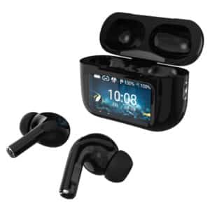 Bluetooth(R) Earbuds with Microphones and ANC, True Wireless with Smart Display Charging Case, IQ-341ANC (Black)