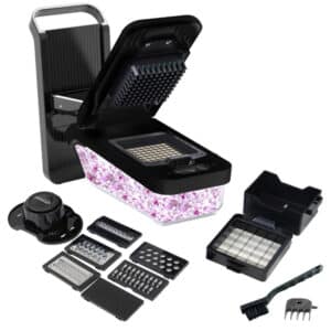 All-in-One Food and Vegetable Chopper, Mandoline Slicer, and Cheese Grater with 4.25-Cup Storage, Black