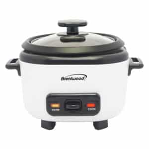 3-Cups Uncooked-6-Cups Cooked Electric Rice Cooker with Measuring Cup and Spatula, White