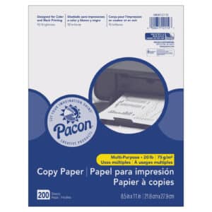 Multi-Purpose Paper, White, 20 lb., 8-1-2" x 11", 200 Sheets