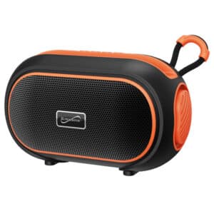 7-Watt-RMS VIBE!! DOCK Portable Bluetooth(R) Rechargeable Speaker with Phone Holder, TWS, FM, USB-microSD(TM) Inputs, Strap (Orange)