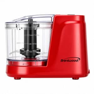1.5-Cup 100-Watt Mini Food Chopper with 1-Touch Pulse, Stainless Steel Blades, Drizzle Hole, Dishwasher-Safe Parts, MC-102 (Red)