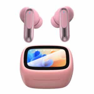 WAVE-45 TWS Bluetooth(R) In-Ear Earbuds with Mics, On-Ear Controls, ANC, Charging Case with Touch Screen, up to 6 Hours Play Time (Pink)