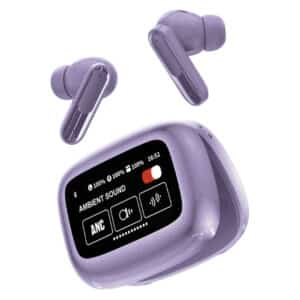 WAVE-45 TWS Bluetooth(R) In-Ear Earbuds with Mics, On-Ear Controls, ANC, Charging Case with Touch Screen, up to 6 Hours Play Time (Purple)