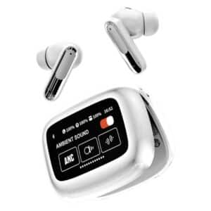WAVE-45 TWS Bluetooth(R) In-Ear Earbuds with Mics, On-Ear Controls, ANC, Charging Case with Touch Screen, up to 6 Hours Play Time (White)