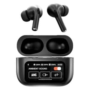 WAVE-48 TWS Bluetooth(R) In-Ear Earbuds with Mics, On-Ear Controls, ANC, Charging Case with Screen, up to 20 Hours Play Time (Black)